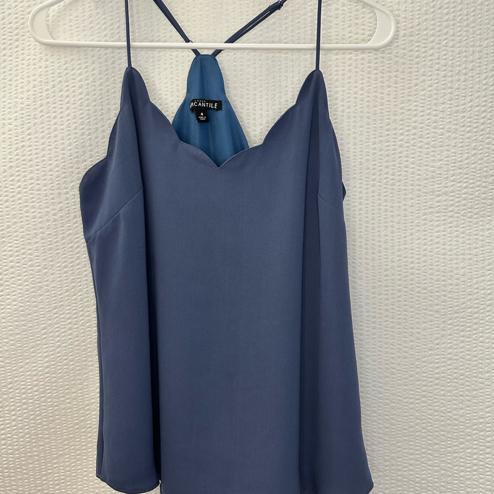 J.CREW Mercantile Blue Scallop Neck Camisole Tank Top Strappy Blouse Size 4 - Picture 8 of 9